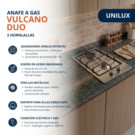 ANAFE A GAS VULCANO DUO Anafe A Gas Vulcano Duo 2 Hornallas Acero Inoxidable