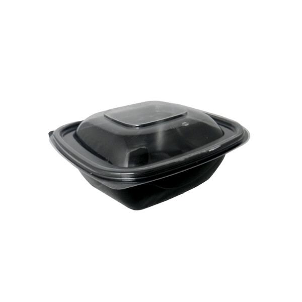 BANDEJA PET NEGRA CON TAPA 19X19X8 CM. 1150 CC. NEGRO