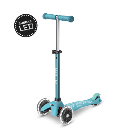 Monopatín Micro Mini Deluxe LED Ajustable con 3 Ruedas VERDE AGUA