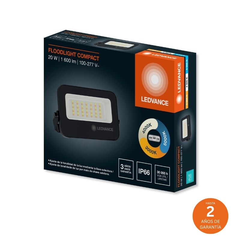 FOCO LED LEDVANCE OSRAM COMPACT G2 IP65 20W Foco LED LEDVANCE Compact IP65 20W CCT Negro