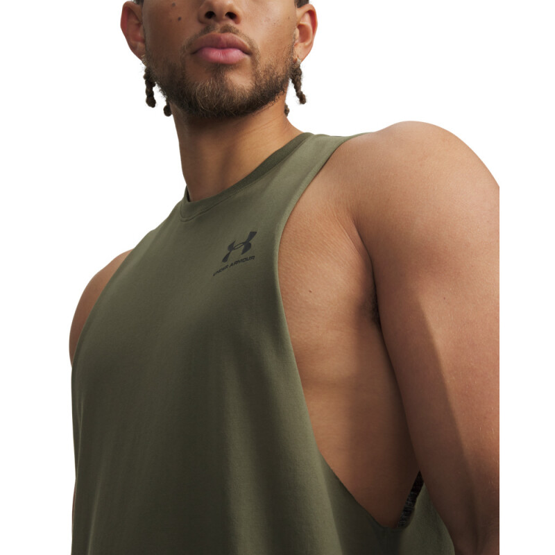 UA LEFT CHEST CUT OFF TANK-BLU GRN-390