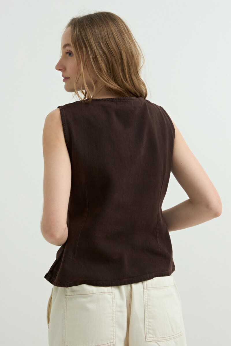 Top denim con botones al frente CHOCOLATE