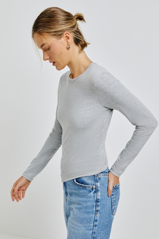 BLUSA ML FEM CINZA MESCLA