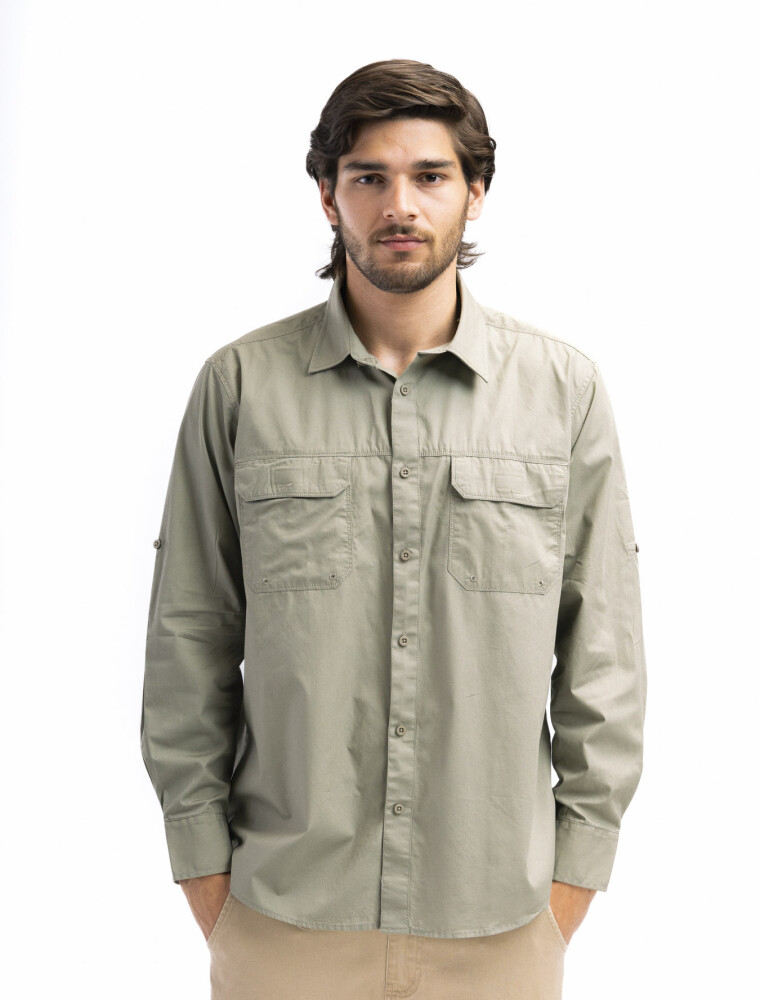 Camisa Algodón Manga Larga Fishing Kaki