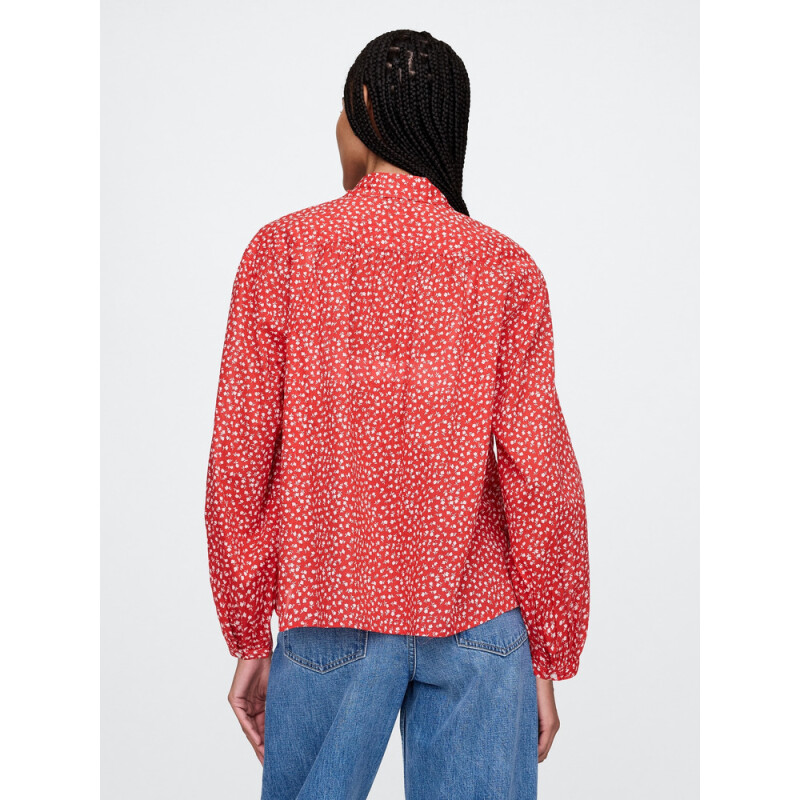 LS PRAIRIE SHIRT RED FLORAL PRINT