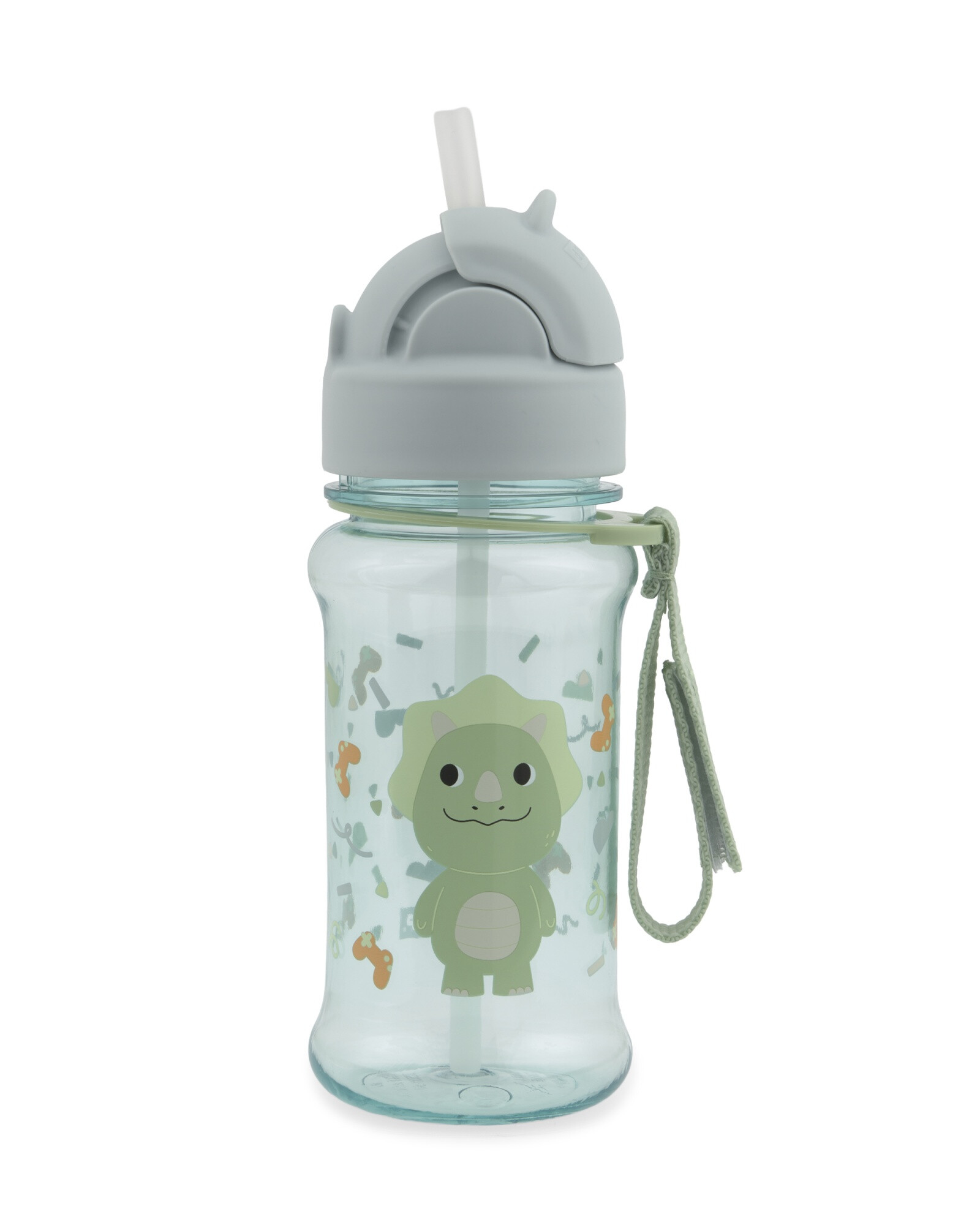 Botella de plástico tritan, con sorbito, diseño dino Sin color