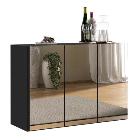 RACK APARADOR PARA TV O AUDIO 3 PUERTAS CON ESPEJOS NEGRO