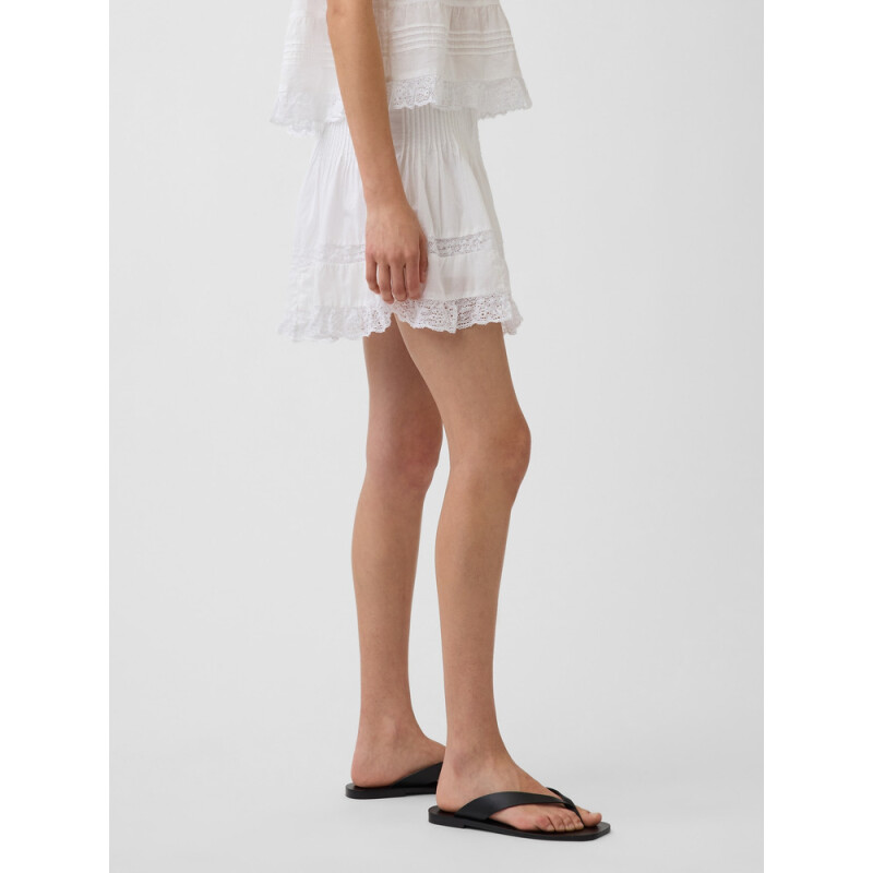 PINTUCK LACE TRIM MINI SKORT FRESH WHITE