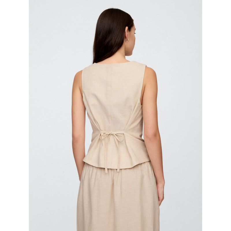 V-SCOOP NECK VEST - BEACHY LINEN FLAX LINEN