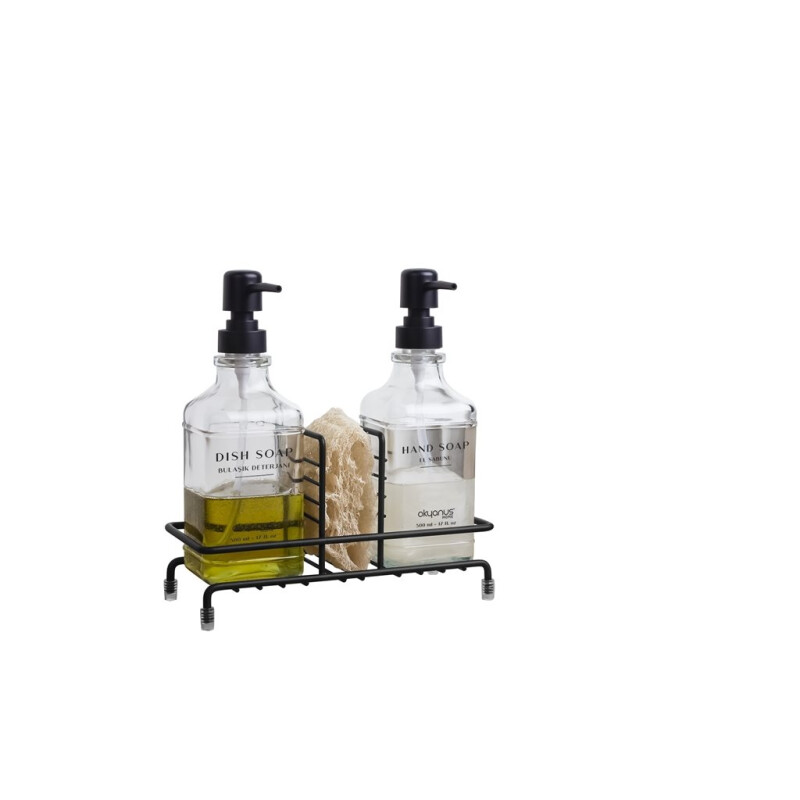 Dispensador de Jabon en Vidrio con Soporte Negro