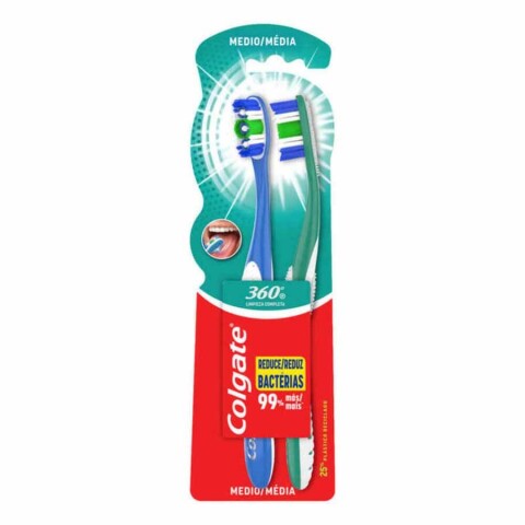 Cepillo de Dientes Colgate 360° Medio 2 Unidades Cepillo de Dientes Colgate 360° Medio 2 Unidades