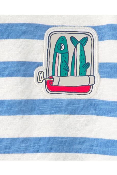 Buzo de algodón, diseño a rayas azul y blanco, con aplique de pez Sin color