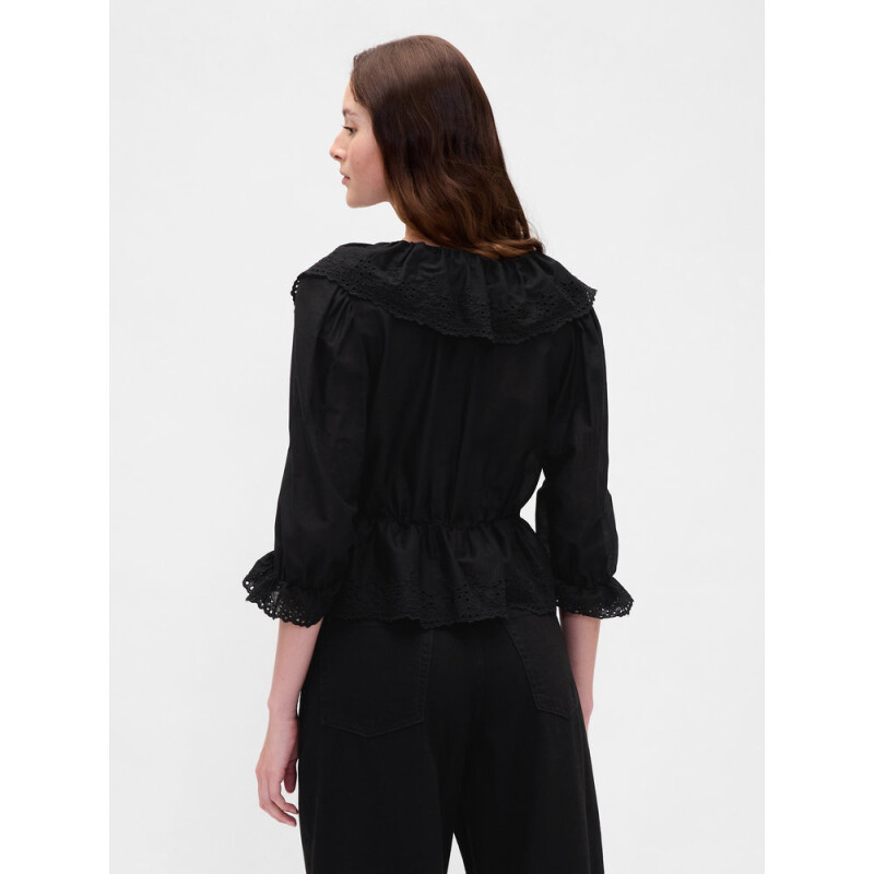 LS RUFFLE COLLAR TOP TRUE BLACK
