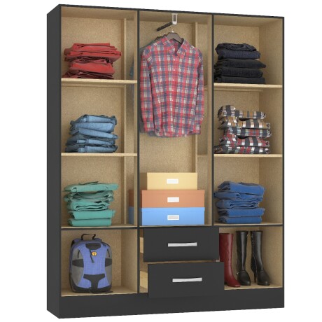 ROPERO 6 PUERTAS 2 CAJONES GUARDARROPA ARMARIO PLACARD CLOSET NEGRO