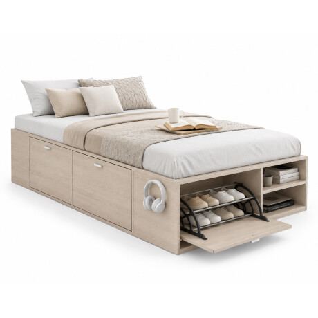 Cama 1 plaza con zapatera y cajones Beige