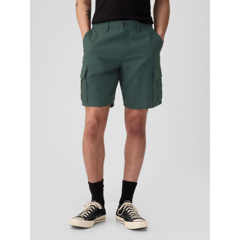 LINEN CARGO SHORT DARK GREEN 8