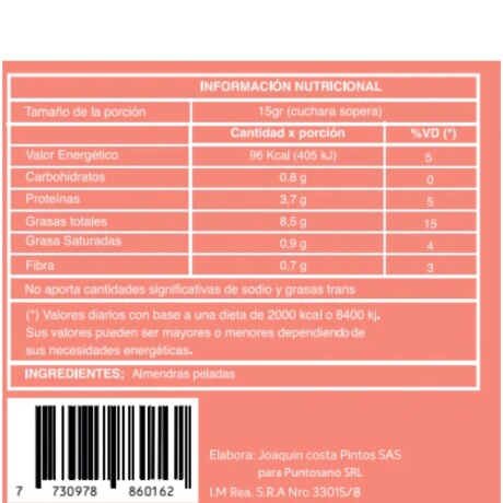 ¡OFERTA IMPERDIBLE! Crema de Almendras 235gs Punto Sano ¡OFERTA IMPERDIBLE! Crema de Almendras 235gs Punto Sano