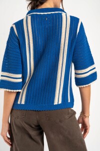 Camisa Rayada Crochet Azul