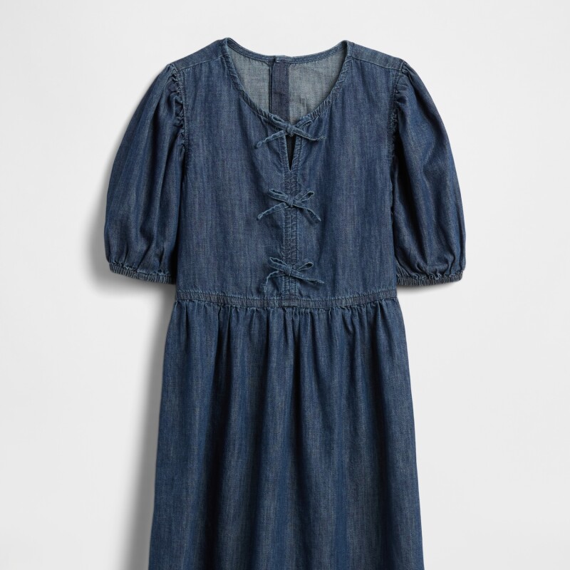 PUFF SLV BOW DRS - MED DNM MEDIUM WASH