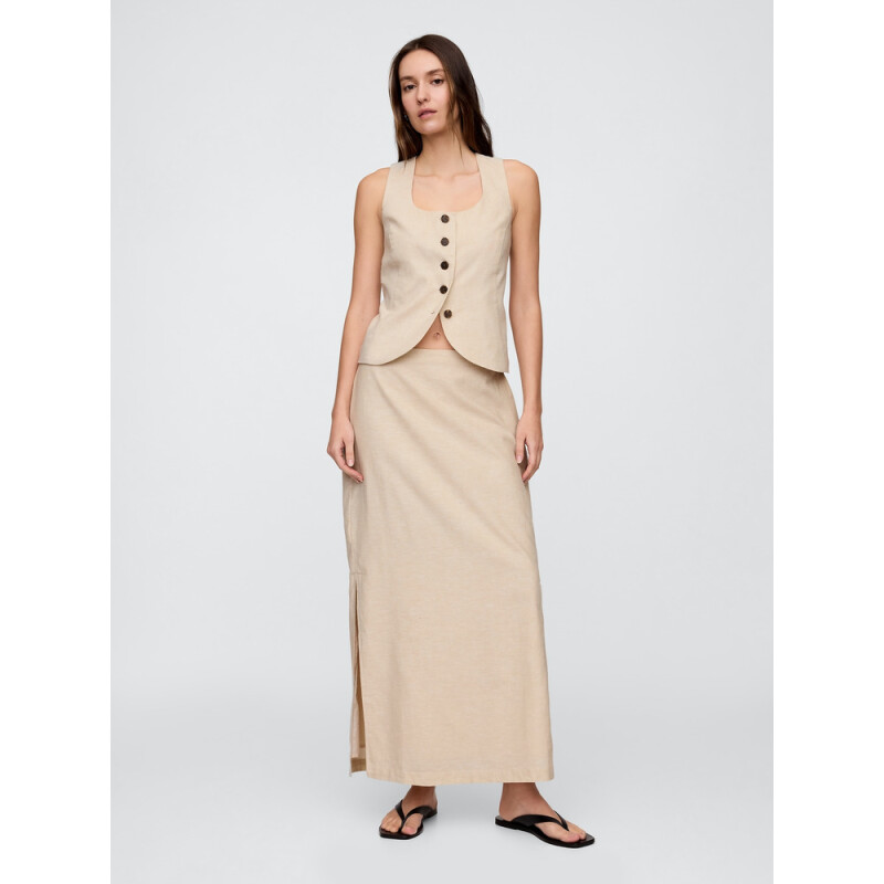 V-SCOOP NECK VEST - BEACHY LINEN FLAX LINEN