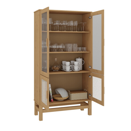 CRISTALERO 4 PUERTAS COPERO BOTELLERO ARMARIO ESTANTERÍA EN MADERA MACIZA CON RATAN NATURAL CRISTALERO 4 PUERTAS COPERO BOTELLERO ARMARIO ESTANTERÍA EN MADERA MACIZA CON RATAN NATURAL