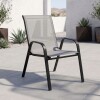 Set De Jardín Mesa De Vidrio + 2 Sillas Textilina y Acero Gris