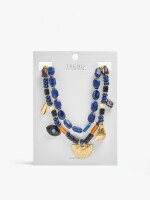 Collar Corto Doble Con Piedras Y Colgantes azul