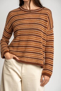 Sweater Rayado Texturado Ocre