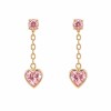 Caravanas colgante corazón zirconia rosa-Oro bajo-Zirconia rosa-CA8496. conpiedra