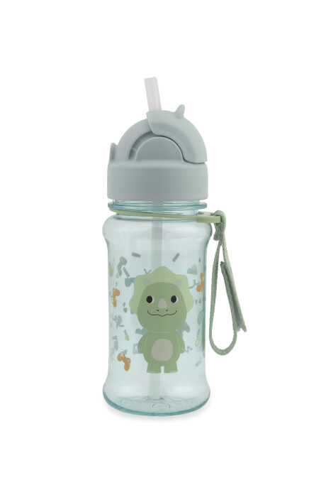 Botella de plástico tritan, con sorbito, diseño dino Sin color
