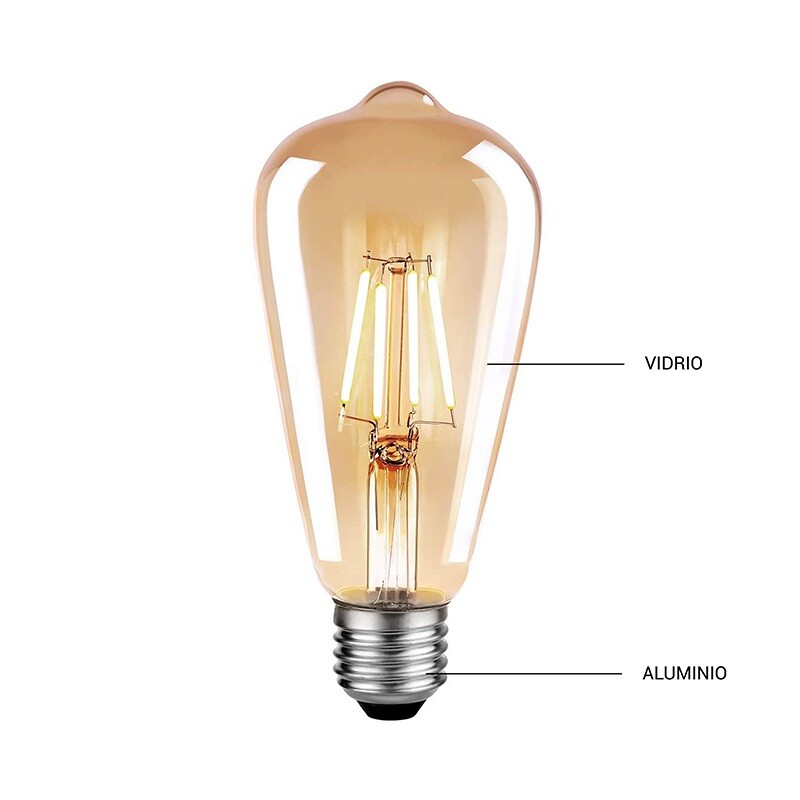 Lámpara LED Filamento Ámbar PERA ST64 8W E27 Dimerizable 2200K Lámpara Filamento Pera LED ST64 8W Dimerizable