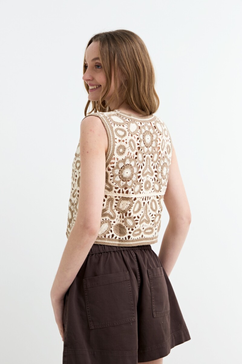 Chaleco crochet calado floral BEIGE