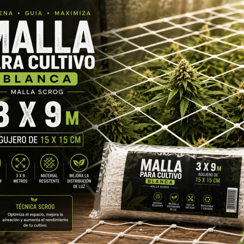 Malla Para Cultivo Blanca 3 x 9m Agujero 15x15cm Reforzada Malla Para Cultivo Blanca 3 x 9m Agujero 15x15cm Reforzada