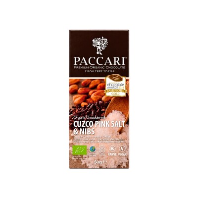 Chocolate Orgánico con Sal de Cuzco y Nibs de Cacao 50 g Paccari Chocolate Peccari Sal Y Nibs