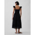 SL RUFFLE SLV LACE INSERT MAXI DRESS TRUE BLACK V2