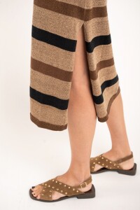 Vestido Rayado Lurex Camel