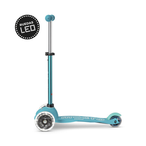 Monopatín Micro Mini Deluxe LED Ajustable con 3 Ruedas VERDE AGUA