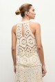 Top halter tejido crochet beige claro