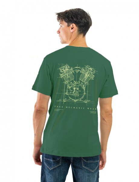 Remera Algodón Estampada Cuello V Verde y Amarillo