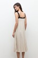 Vestido lino cortes verticales beige melange