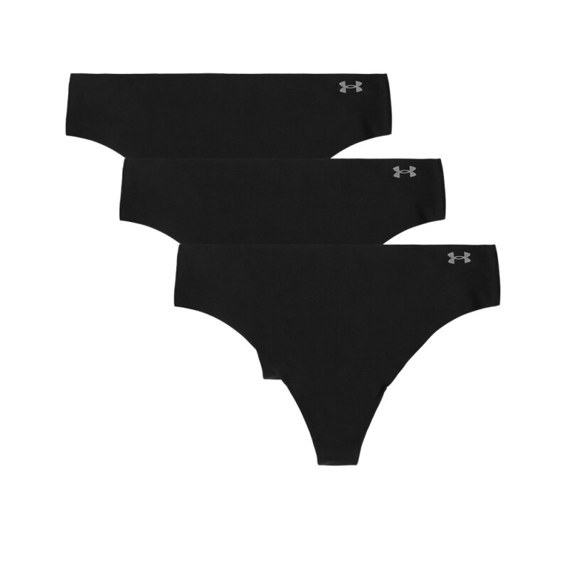 UA PURE STRETCH NO SHOW THONG-SOLID 3PK-PNK BLK-001