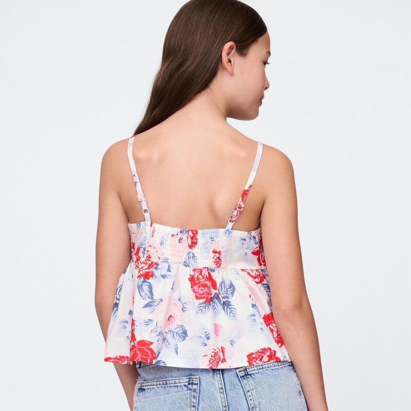 STRAPPY WOV BOW TOP SP SU25 RED BLUE ROSES