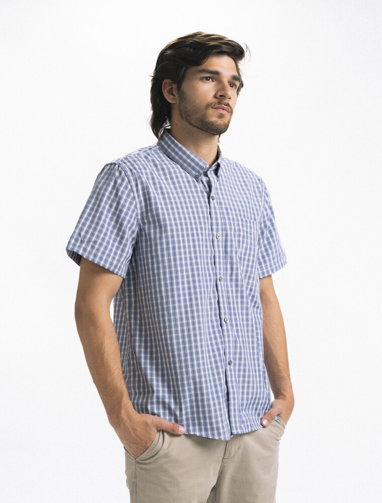 Camisa a Cuadros Manga Corta Gris Oscuro/ Fantasia 5