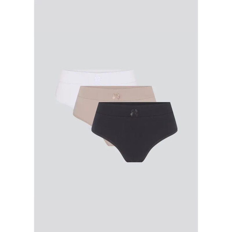 KIT COM 3 CALCINHAS FEM PRETO/BEGE/BRANCO