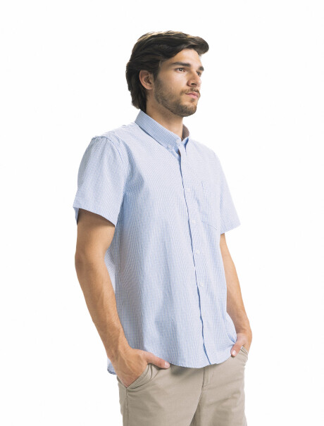 Camisa Manga Corta a Cuadros Celeste/Fantasia 7