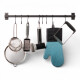 Barra Organizador De Cocina Pared Barral Acero 60cm + 8 Ganchos Negro
