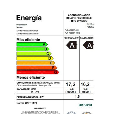 Aire Acondicionado Inverter Futura FUT-AC09ST-INV 9000 BTU Aire Acondicionado Inverter Futura FUT-AC09ST-INV 9000 BTU