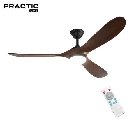Ventilador de Techo Practic Life FS52930C 60" con 3 Aspas de Madera, Luz LED y Control Remoto Negro