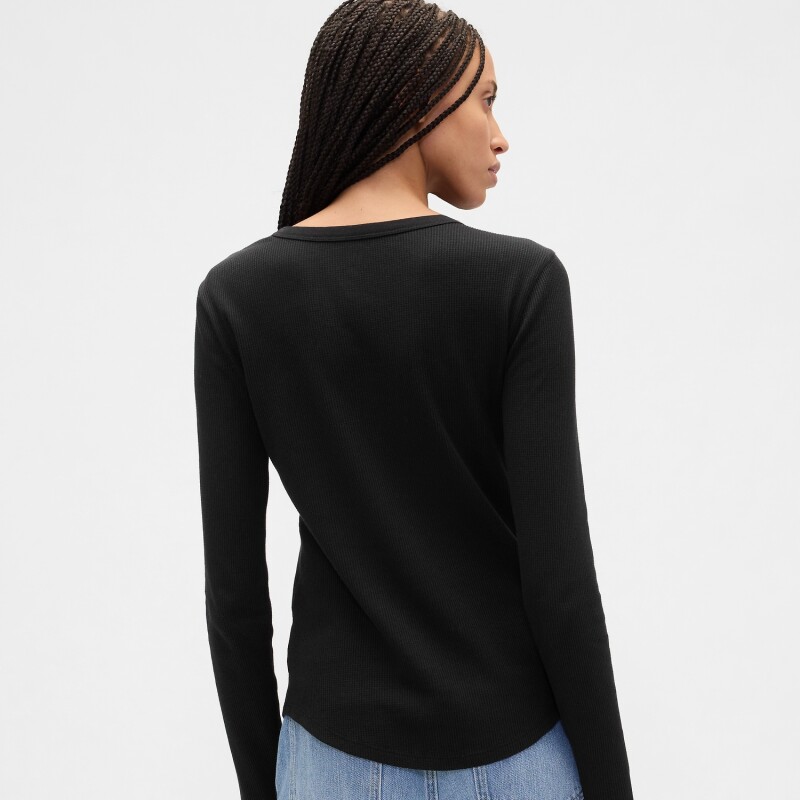 V-LS OPP WAFFLE TEE BLACK 1