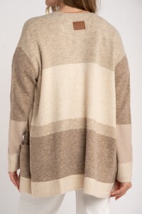 Cardigan Rayado Color Block Beige Melange